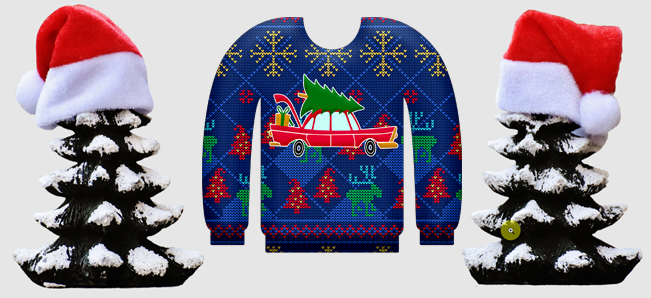 Ugly sweater and santa hat